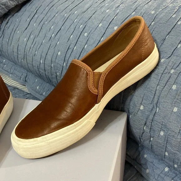 Women’s KEDS DOUBLE DECKER SLIP ON SNEAKER. SIZE 7 COGNAC LEATHER  STYLE WH63968 - Picture 2 of 10